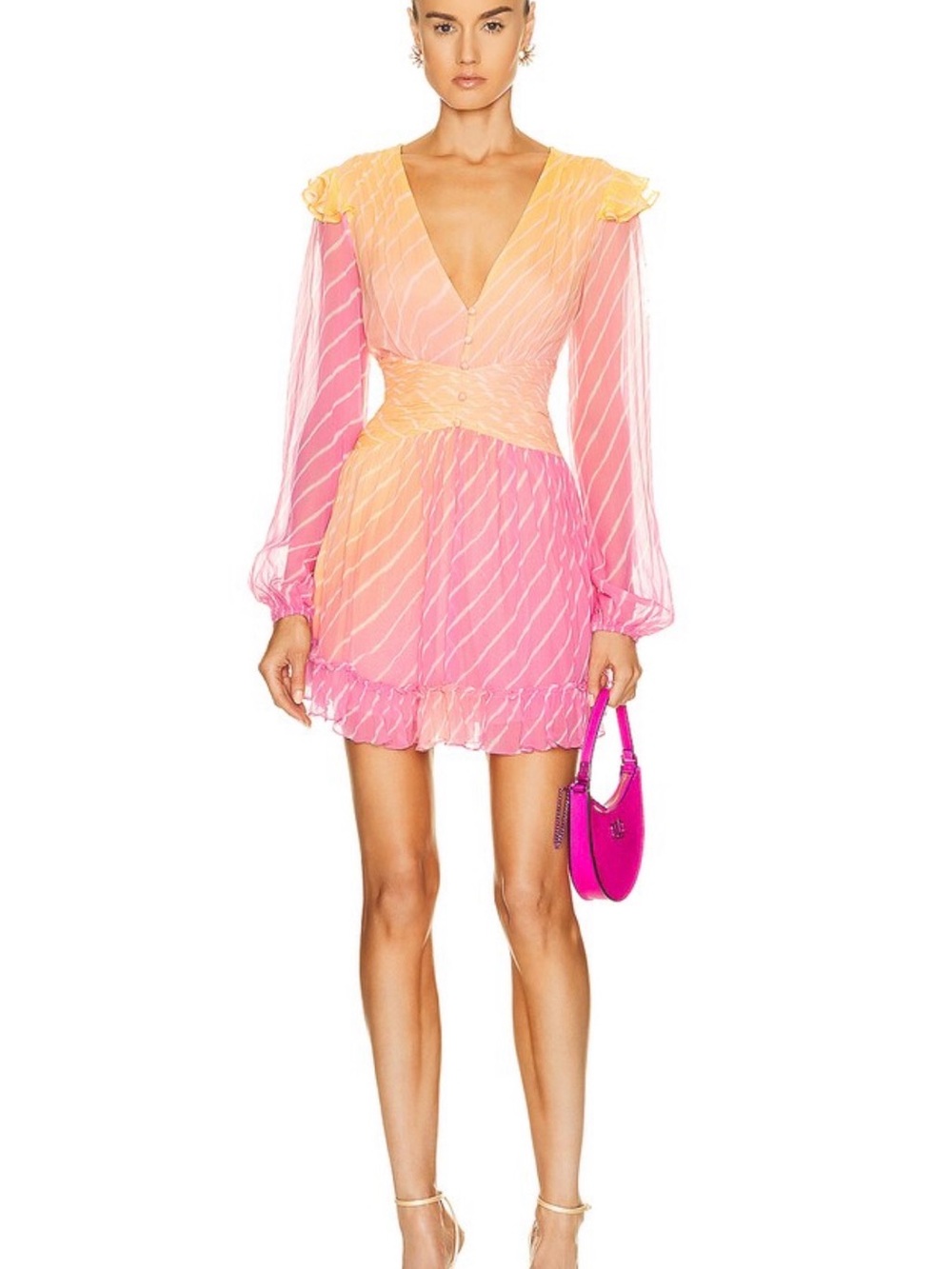 Rococo Sand Pink & Peach V‑Neck Long Sleeve Mini Dress